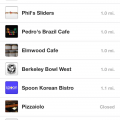 Some of my neighborhood choices on the Postmates app