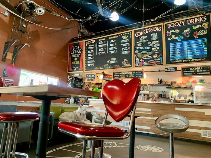 dining area at the new parkway theatre. hidden dog