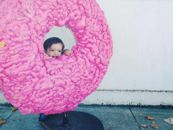 Kid-friendly Vegan Restaurants for Families 2 Zayn enjoys his life-size Pepples donut and other vegan food for families