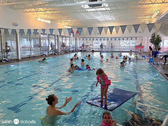 Making new friends in the pool during AquaBaby swim time
