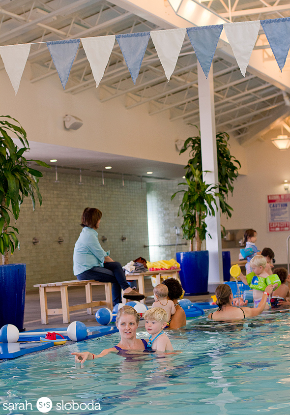 Making new friends in the pool during AquaBaby swim time