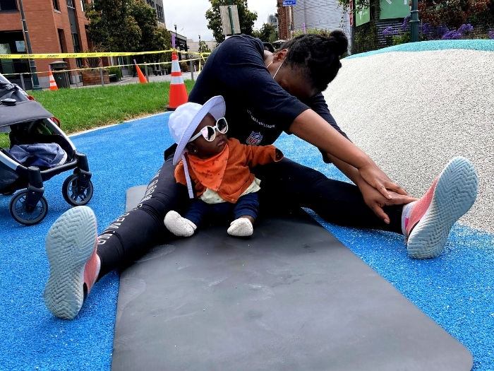 cool down stretch and cool baby at park