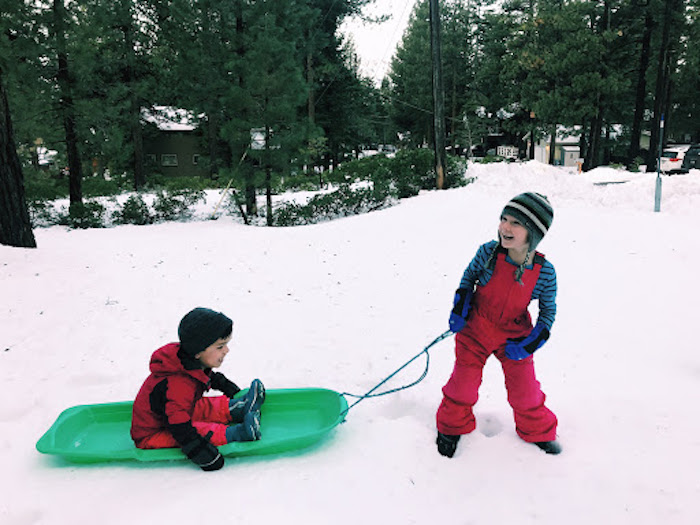 Sledding and playing in the Tahoe snow
