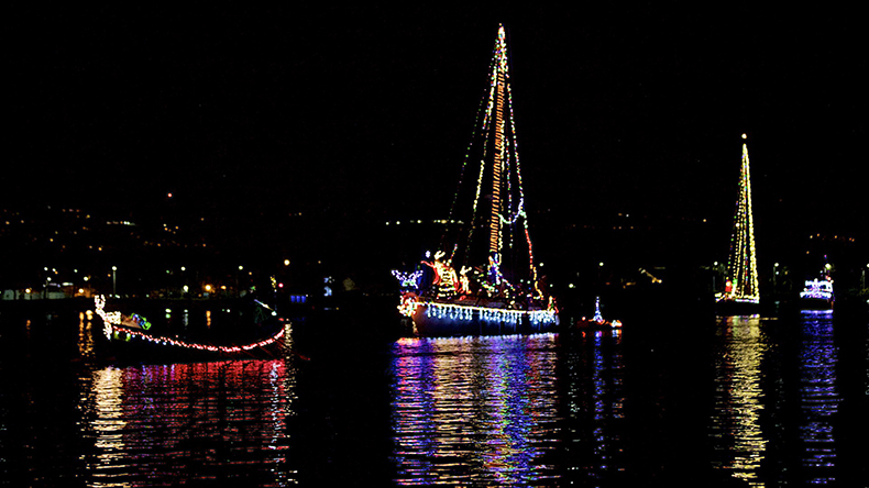 Christmas lights on boats