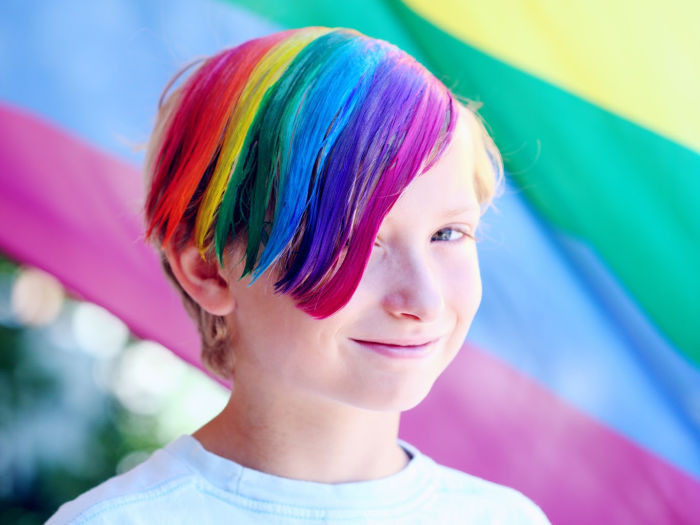 Rainbow hair and rainbow flag
