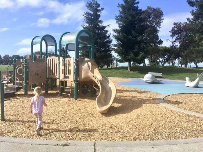 Park Report: San Leandro Marina Park 1 Playground with slide, tunnels and underwater creature sculptures