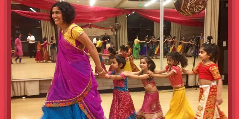 East Bay Family Garba dancing with children