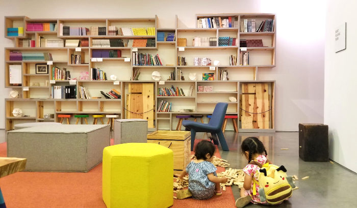 Cal Day Fun for Families Around Berkeley 1 Playing with Keva Planks at the reading room, BAMPFA
