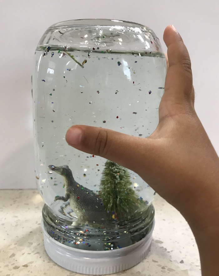 Shop Local: Christmas Crafts to Enjoy Together 5 Homemade dino snow globe