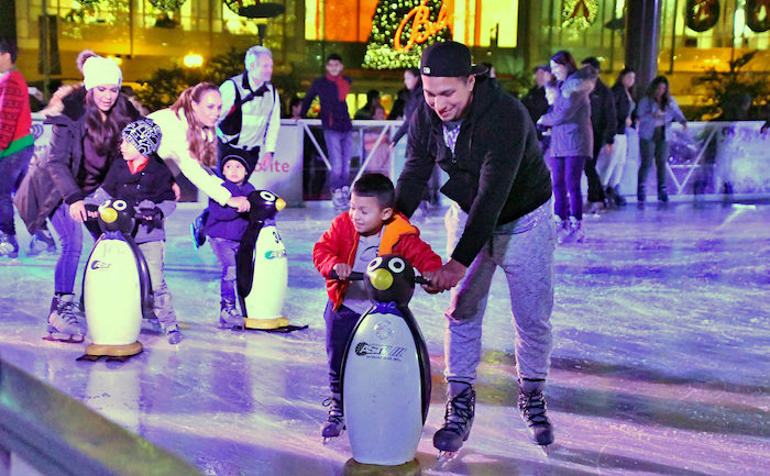 ice skating children in the evening