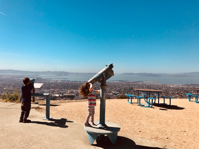 toddler looking through telescope