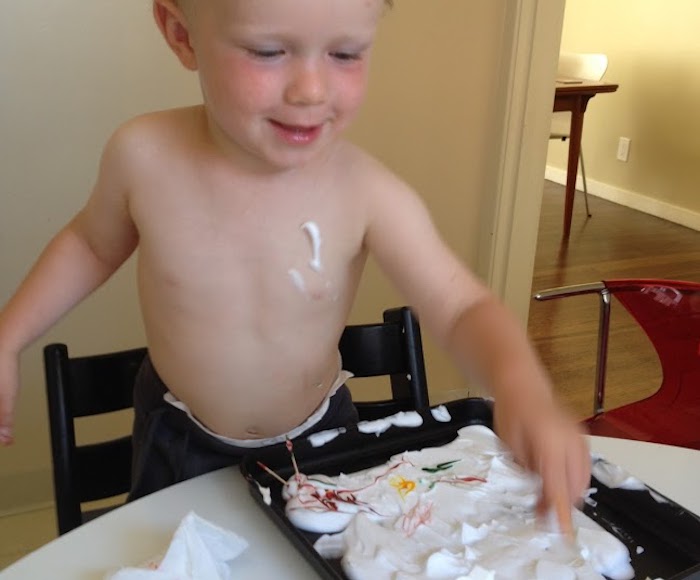 Toddler shaving cream and food coloring