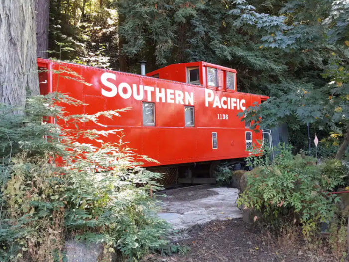 this incredible caboose is a hotel room