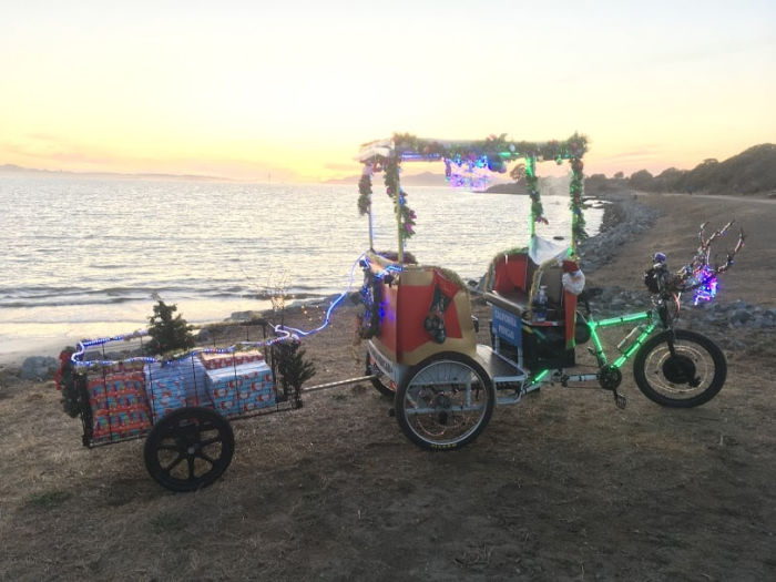 christmas pedicab on the seashore