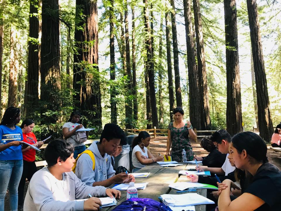 Latitude High School tenth graders in the redwoods