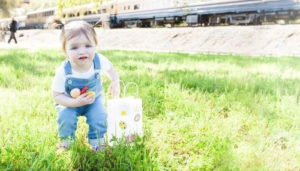 easter egg hunt in front of train