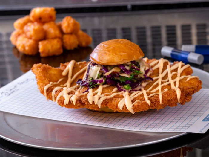 chicken sandwich and tots