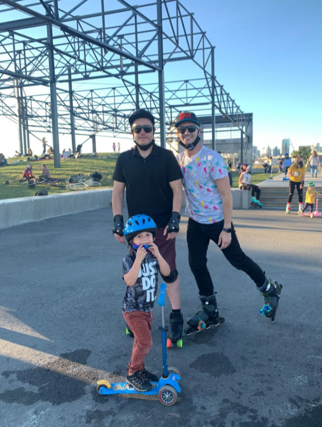 Rolling Around Brooklyn Basin (Oakland) with Kids 1 family on skates and scooter