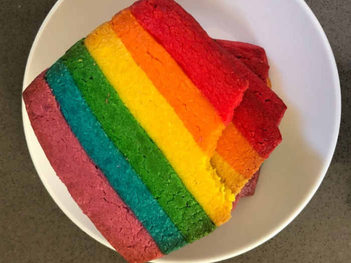 rainbow shortbread cookies on a plate