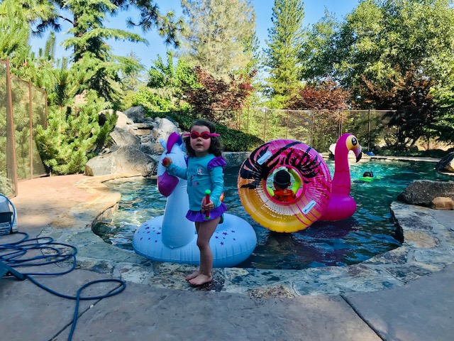 toddler by pool