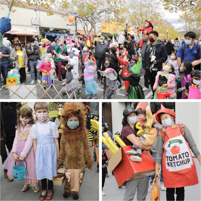 kids celebrate halloween on fourth street berkeley with costumes and bubbles