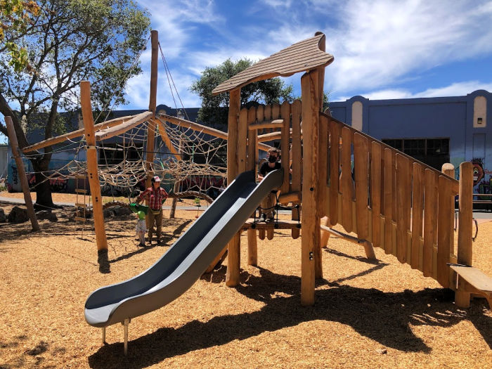 playground slide and climbing structure
