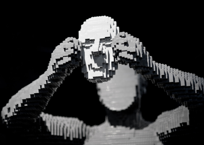massive man with removing mask lego sculpture