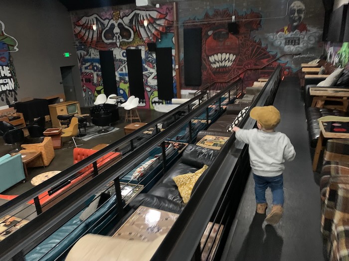 the new parkway theater screening room interior with chairs couches and room to roam