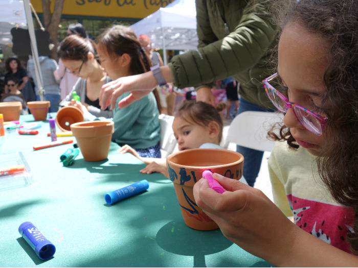 children painting planter pots