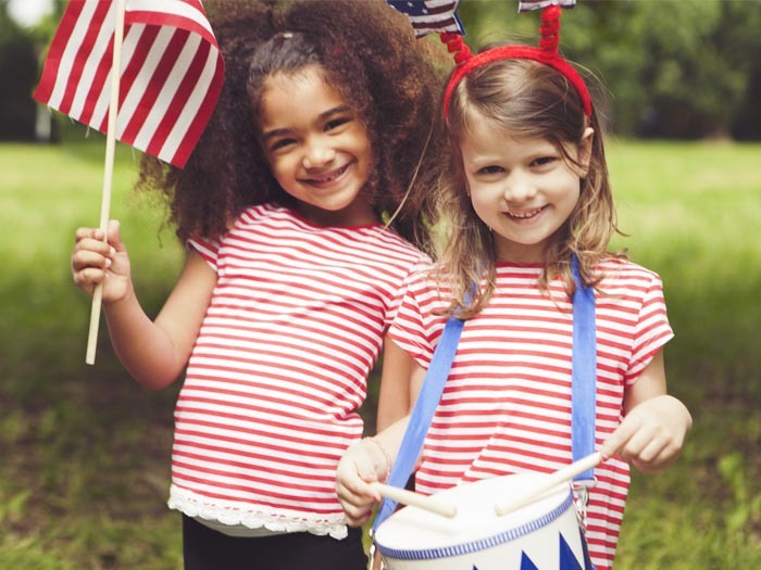 Children dressed in red, white and blue