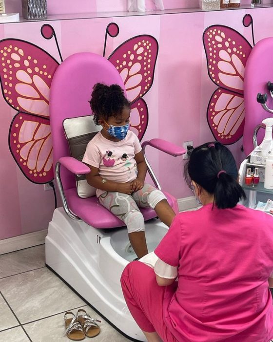 Little girl getting a pedicure in Oakland nail salon