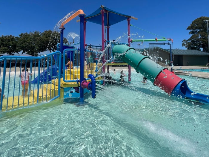 water slide and activity pool