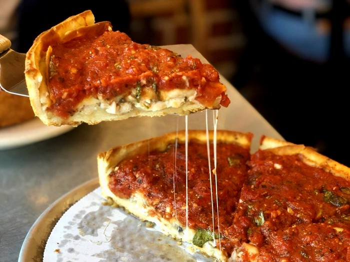 Slice of Chicago-style pizza from Zachary's