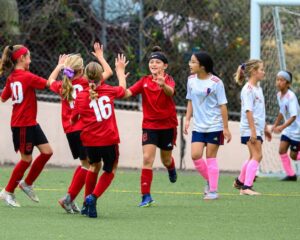 Soccer team playing each other. youth soccer. red v white jerseys