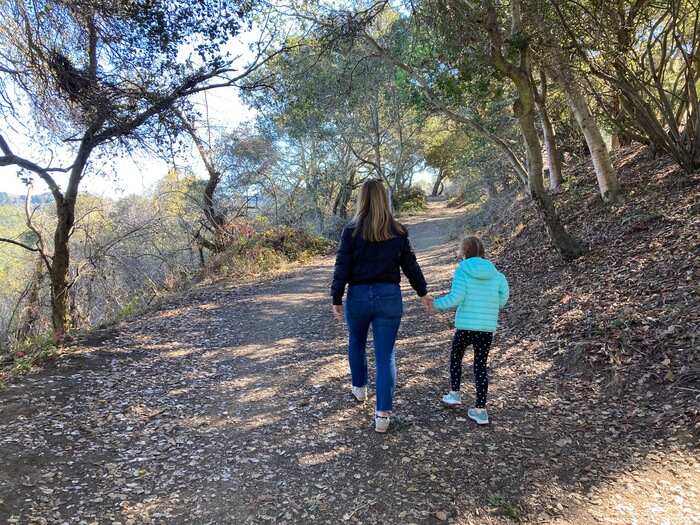 Mother and daughter on hiking trail