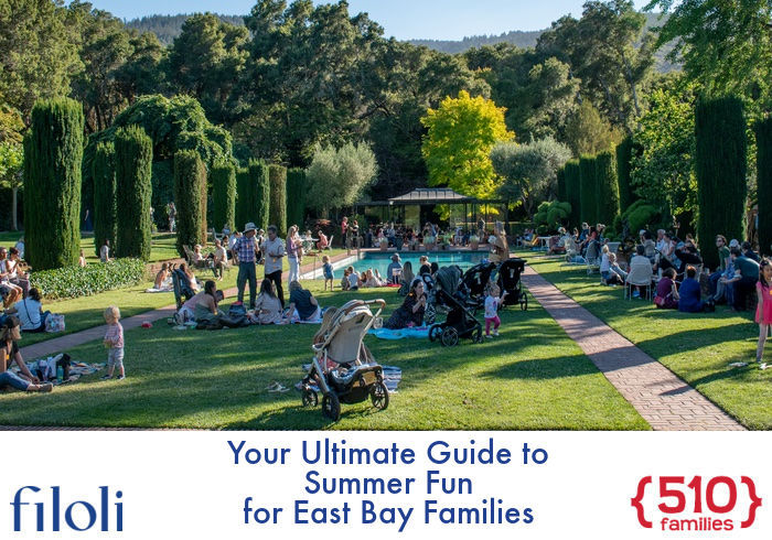 your guide to summer fun sponsored by filoli and written by 510families. photo of many families enjoying summer nights