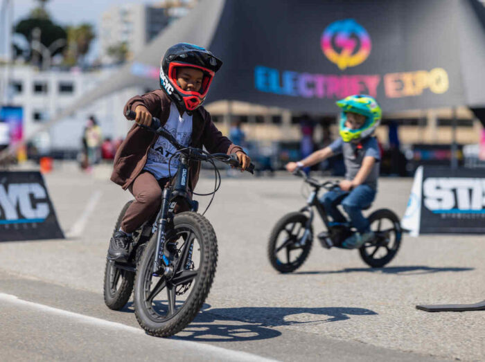 Kids test riding ebikes