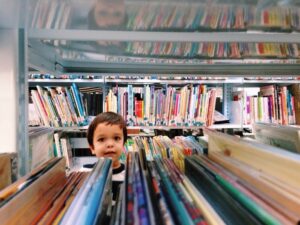 child at library