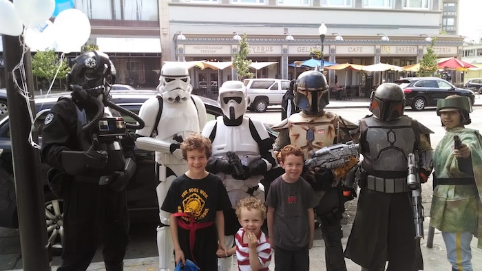 kids and star wars characters in downtown berkeley