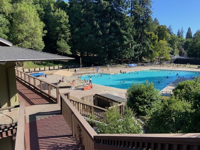 view of strawberry canyon pool at uc berkeley from the facilities building