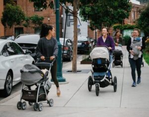 Moms of babies meet for a walk to build community and exercise