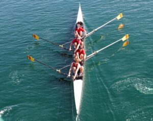 high school crew team rowing photo overhead