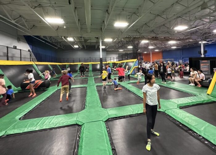 giant trampoline with lots of kids