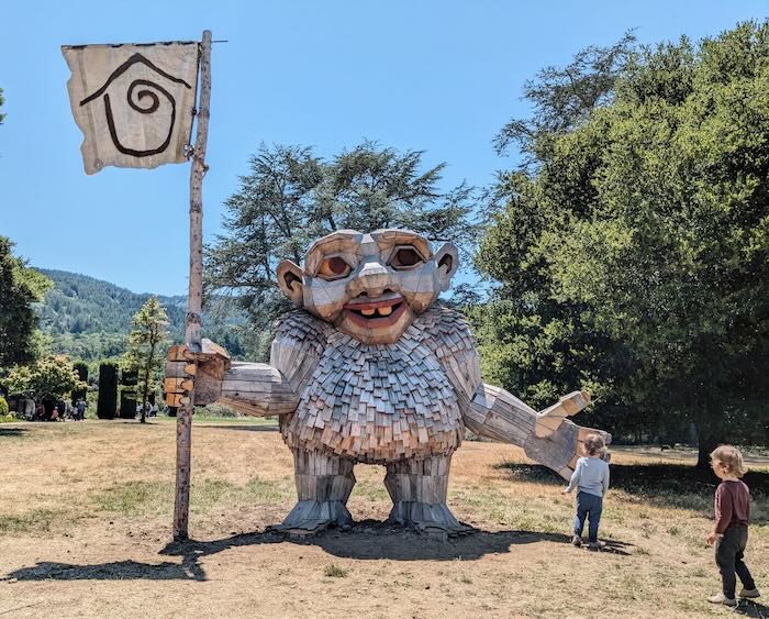 twin tots next to Ronja Redeye the first troll at Filoli