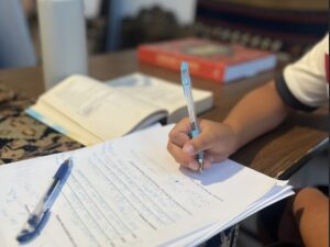 Student practicing writing