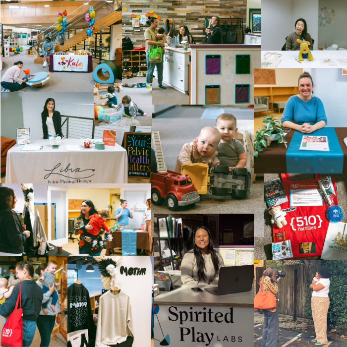 collage of images from baby's day out including babies and parents and adults 