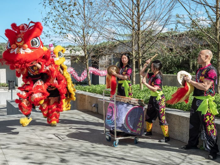 OMCA Lunar New Year performance outside with lion dancers