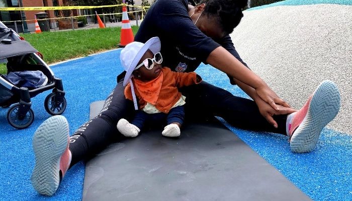 cool down stretch and cool baby at park