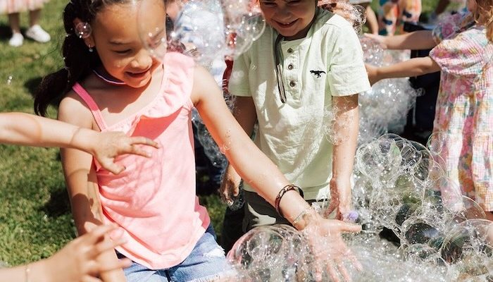 children with bubbles